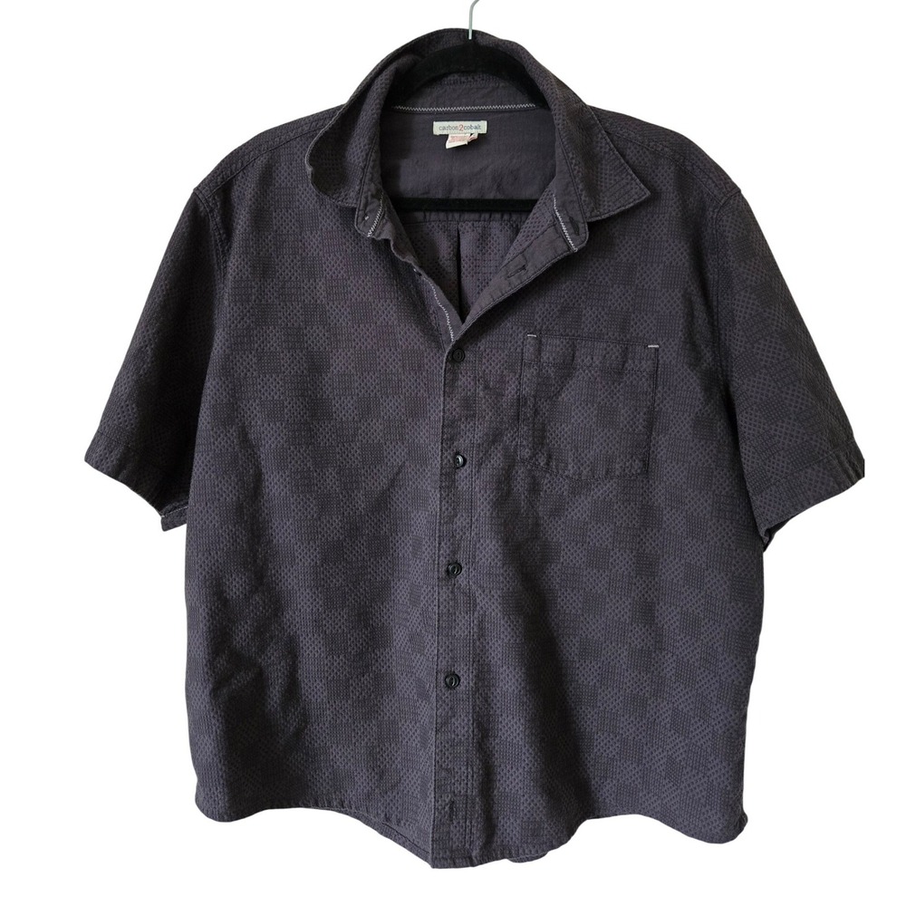Carbon 2 Cobalt Mens Large Grey Cotton Short Sleeve Shirt Casual Button Down